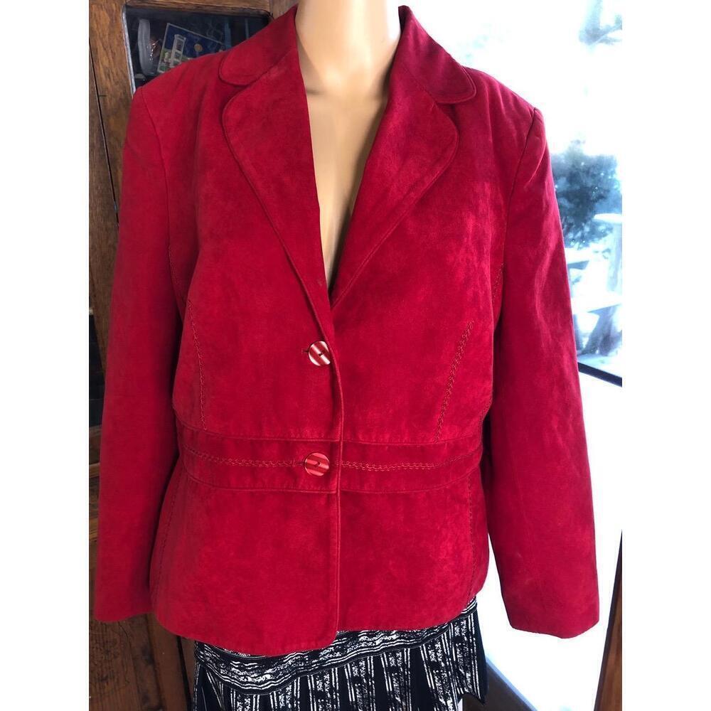 Lanalee Red faux Suede Blazer Womens Two Button Notched Jacket 12 Petite